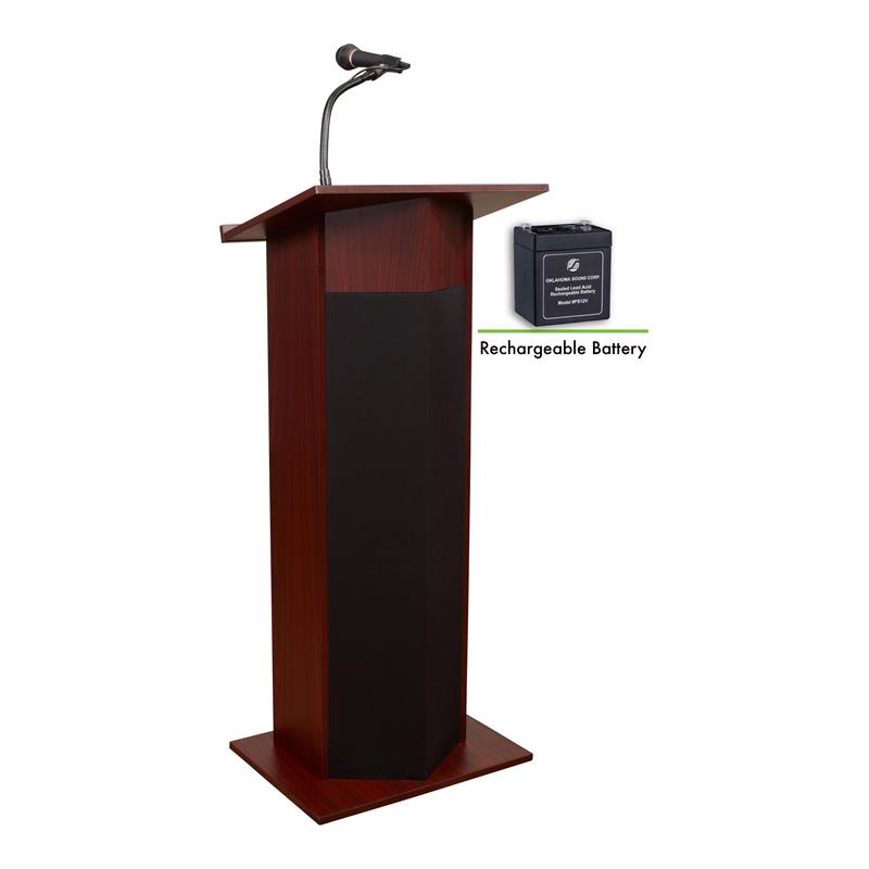Pemberly Row Wood Power Plus Lectern and Rechargeable Battery in Mahogany