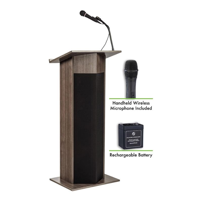 Pemberly Row Wood Power Plus Lectern and Rechargeable Battery in Brown