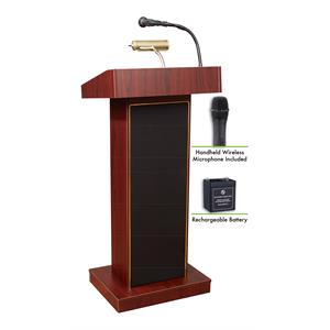 Pemberly Row Wood Lectern and Battery with Handheld Mic in Mahogany