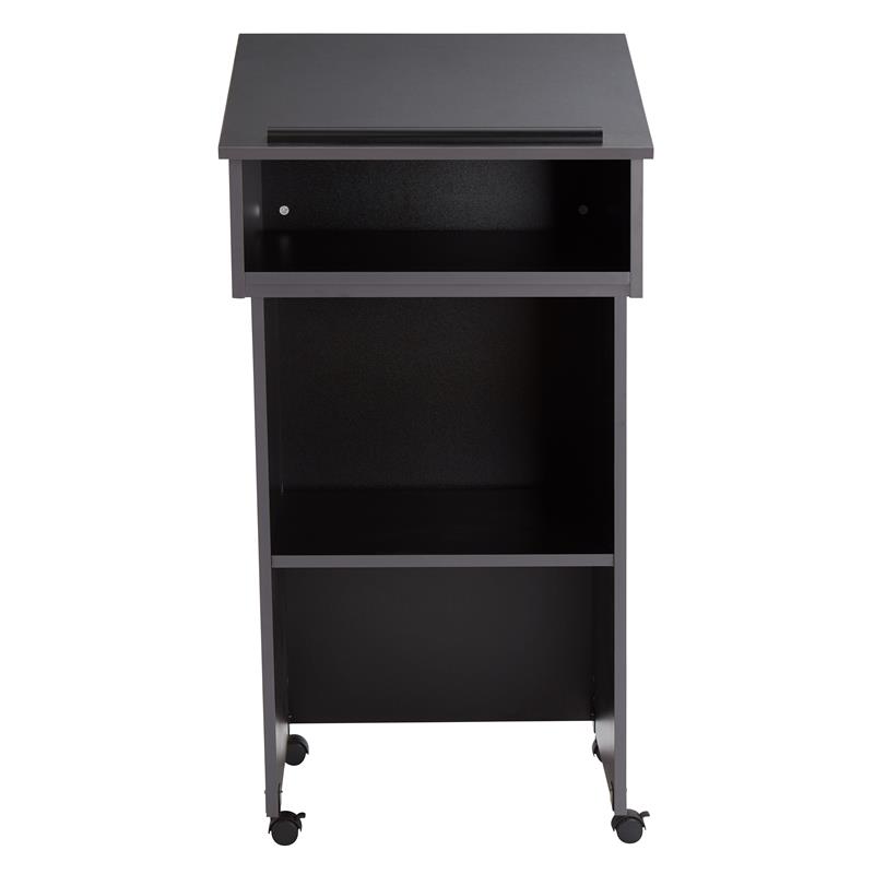 Pemberly Row Wood Tabletop Lectern with AV Cart/Lectern Base in Black