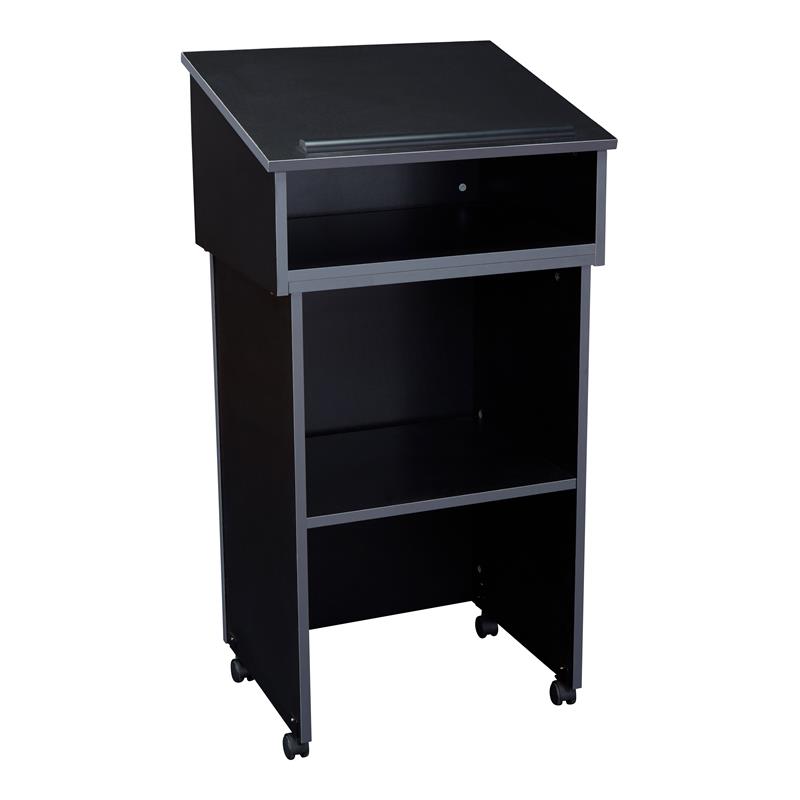 Pemberly Row Wood Tabletop Lectern with AV Cart/Lectern Base in Black