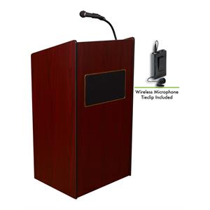 Pemberly Row Contemporary Lectern with Tie Clip/Lavalier Mic in Mahogany
