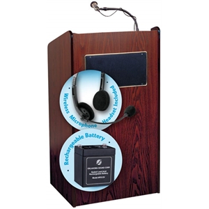 Pemberly Row Contemporary 46&quot Wood Lectern and Battery in Mahogany