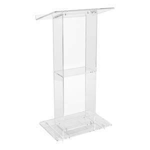 Pemberly Row Modern Acrylic Plastic Lectern with Shelf in Clear
