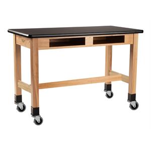 Pemberly Row 24x60&quot Ash Wood Science Lab Table with Book Compartments in Black