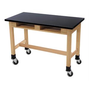 Pemberly Row 48&quot Modern Wood Science Lab Table with Book Compartments in Black