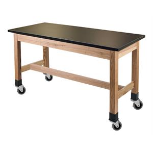 Pemberly Row 48&quot Wood Science Lab Table with Phenolic Top and Casters in Black