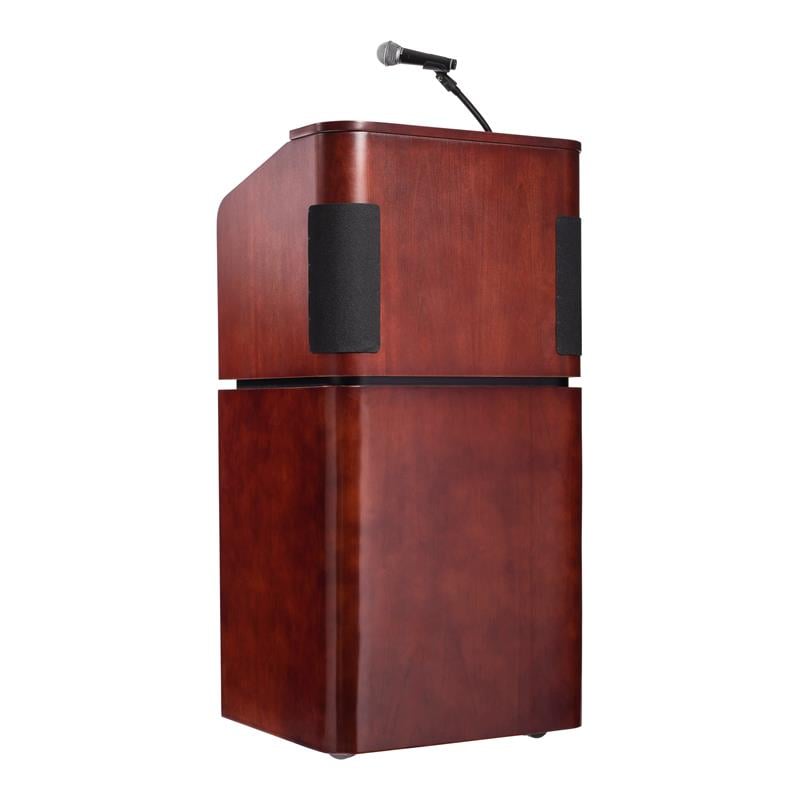 Pemberly Row Veneer Tabletop and Base Combo Sound Lectern in Mahogany
