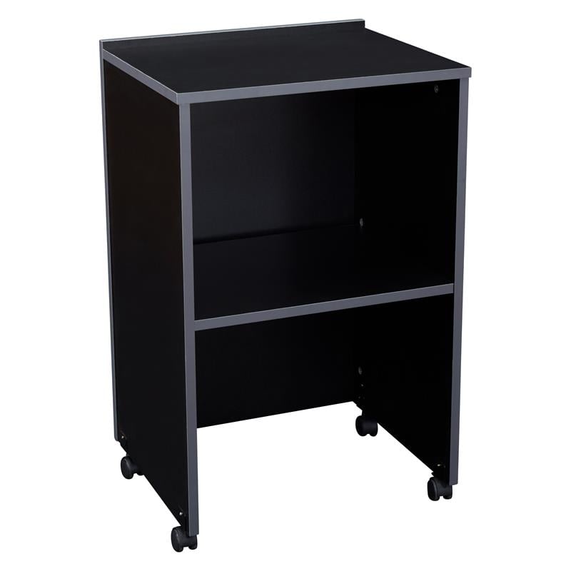 Pemberly Row Contemporary Wood AV Cart/Lectern Base in Black