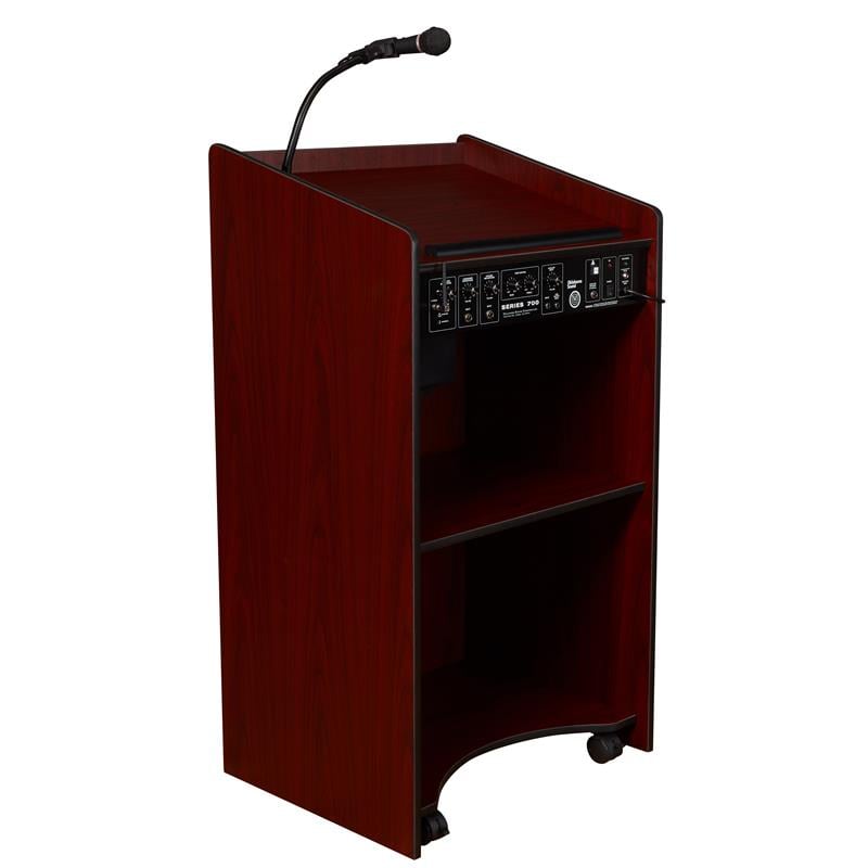 Pemberly Row Contemporary 50W Wood Sound Lectern in Mahogany
