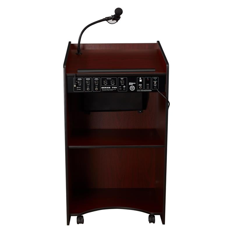 Pemberly Row Contemporary 50W Wood Sound Lectern in Mahogany