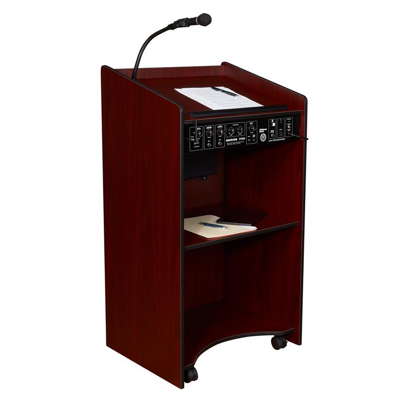 Pemberly Row Contemporary 50W Wood Sound Lectern in Mahogany