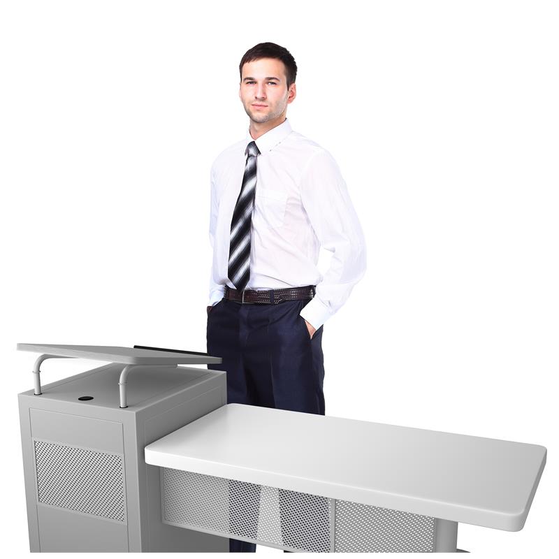 Pemberly Row Contemporary Metal Teacher's Desk and Lectern Combo in Gray