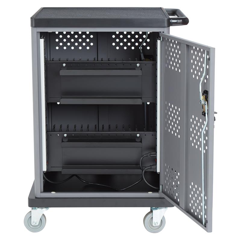 Pemberly Row Modern Metal Duet Charging Cart with Storage in Black