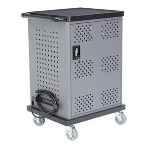 Pemberly Row Modern Metal Duet Charging Cart with Storage in Black