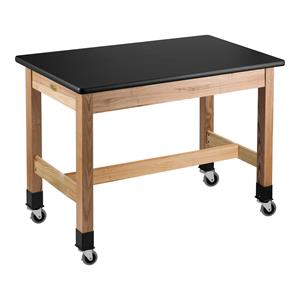 Pemberly Row 30x60&quot Ash Wood Science Lab Table with HPL Top and Casters in Black