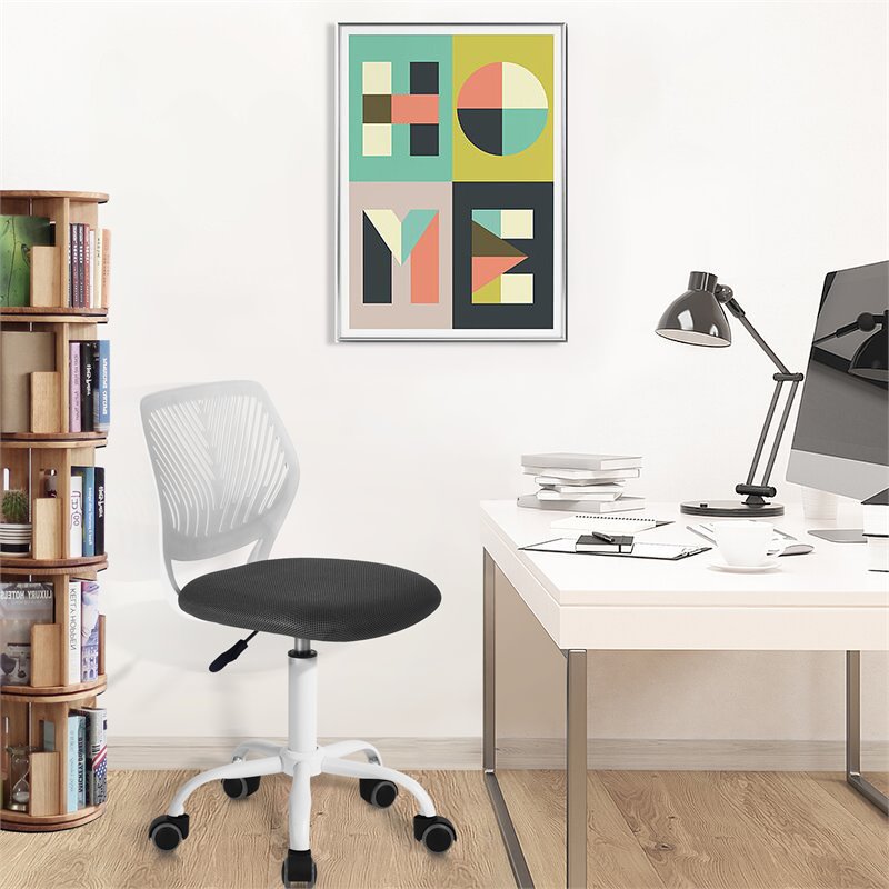 Pemberly Row Swivel Teen Plastic and Mesh Task Chair in Gray