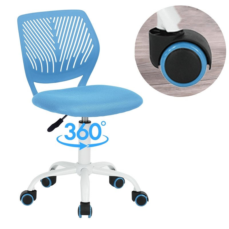Pemberly Row Swivel Teen Plastic and Mesh Task Chair in Blue