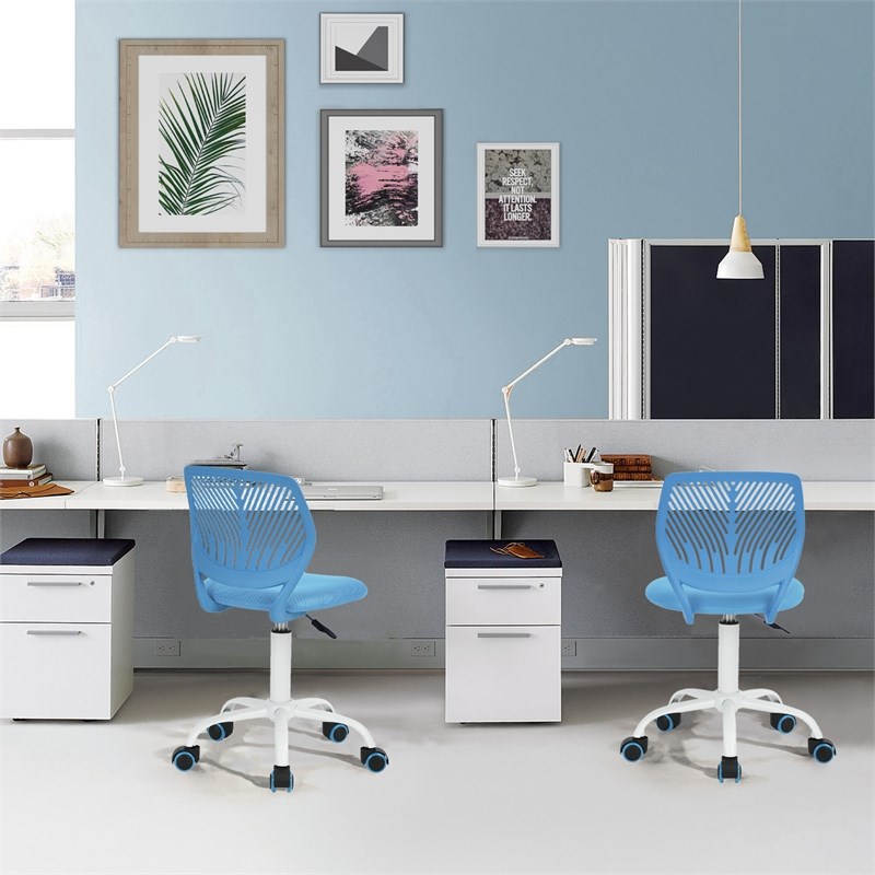 Pemberly Row Swivel Teen Plastic and Mesh Task Chair in Blue