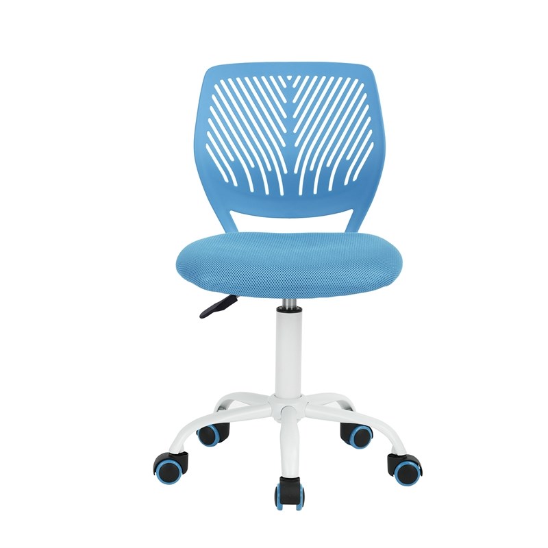 Pemberly Row Swivel Teen Plastic and Mesh Task Chair in Blue