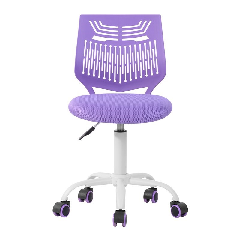 Pemberly Row Swivel Teen Armless Mesh and Plastic Task Chair in Purple