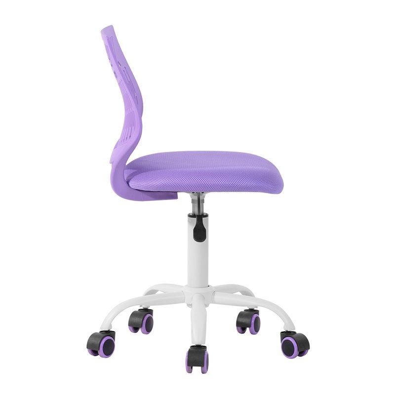 Pemberly Row Swivel Teen Armless Mesh and Plastic Task Chair in Purple