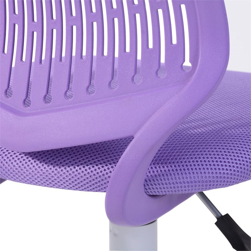 Pemberly Row Swivel Teen Armless Mesh and Plastic Task Chair in Purple