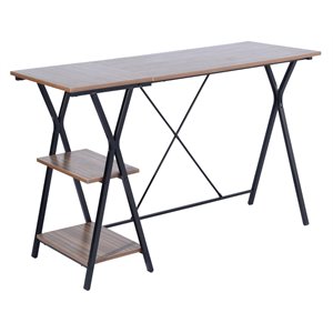 Pemberly Row Modern Engineered Wood Computer Desk with Shelves in Brown