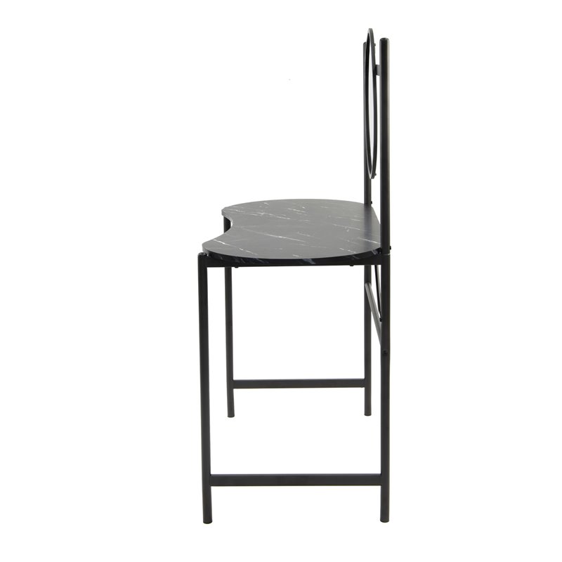 Pemberly Row Kidney-shaped Wood Writing Desk with Mirror in Marble Black