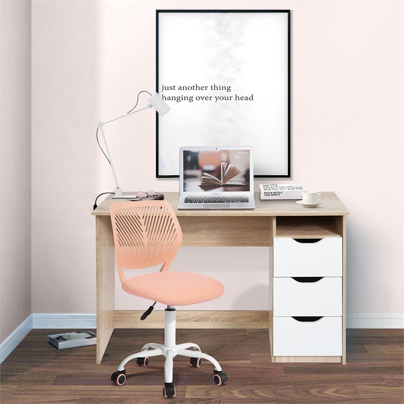 Pemberly Row Modern Mesh and Polypropylene Task Chair in Rose Pink