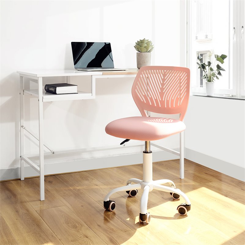 Pemberly Row Modern Mesh and Polypropylene Task Chair in Rose Pink