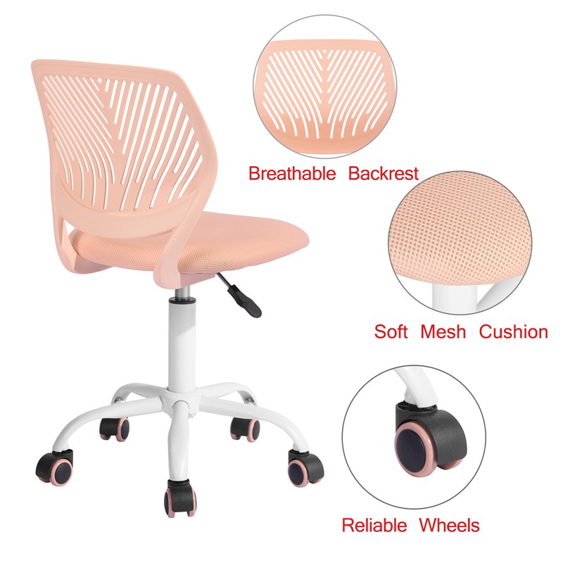 Pemberly Row Modern Mesh and Polypropylene Task Chair in Rose Pink
