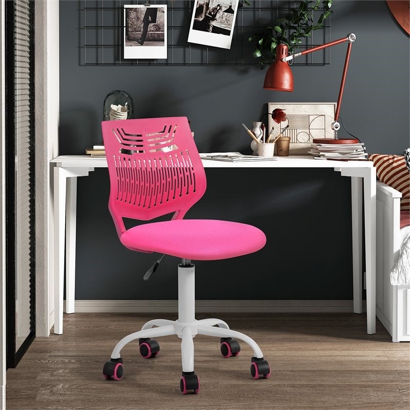 Pemberly Row Modern Mesh and Polypropylene Task Chair in Dark Rose Pink