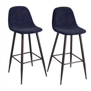 Pemberly Row 30&quot Blue Upholstered Bar Stools with Back Bar Chair Set of 2