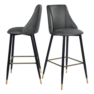 Pemberly Row 30'' Modern Barstool Faux Leather Black Legs Set of 2