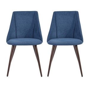 Pemberly Row 32.7&quotH Modern Velvet Dining Chair in Blue Finish (Set of 2)