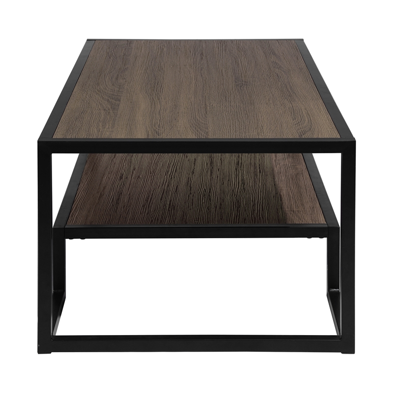 Pemberly Row Contemporary Black Frame Coffee Table in Brown and Black