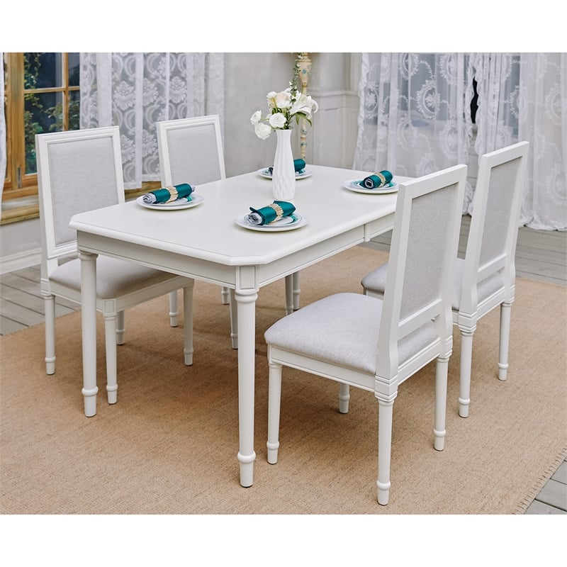 Pemberly Row Farmhouse Dining Chairs (Set of 6) Solid Wood in Cream White