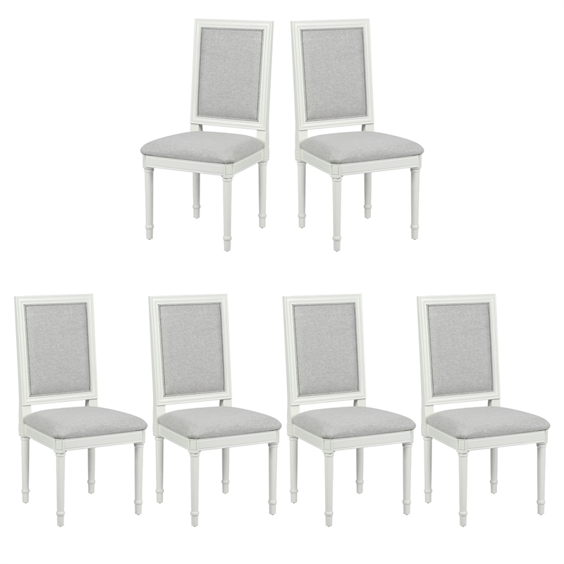Pemberly Row Farmhouse Dining Chairs (Set of 6) Solid Wood in Cream White