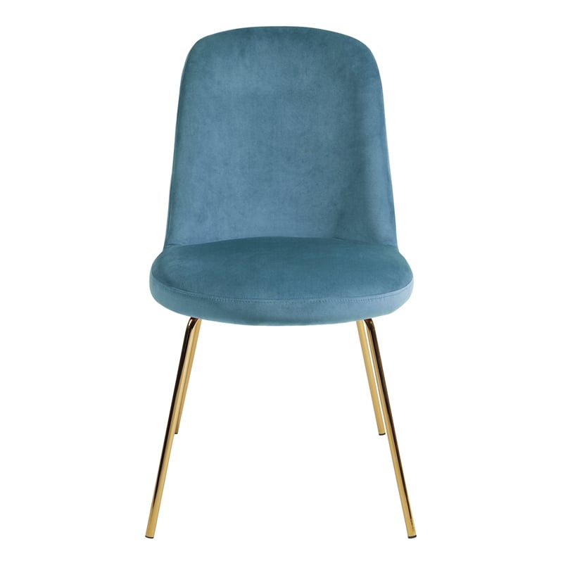 Pemberly Row Velvet Side Blue Chair Set of 2 with Gold Finish Metal Legs