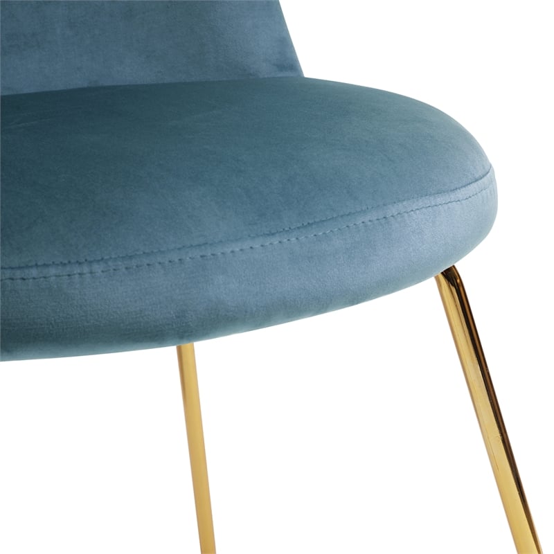 Pemberly Row Velvet Side Blue Chair Set of 2 with Gold Finish Metal Legs
