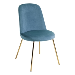 Pemberly Row Velvet Side Blue Chair Set of 2 with Gold Finish Metal Legs