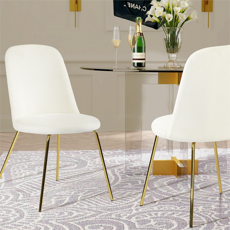 Pemberly Row Contemporary Velvet Side Chair Set of 2 in White