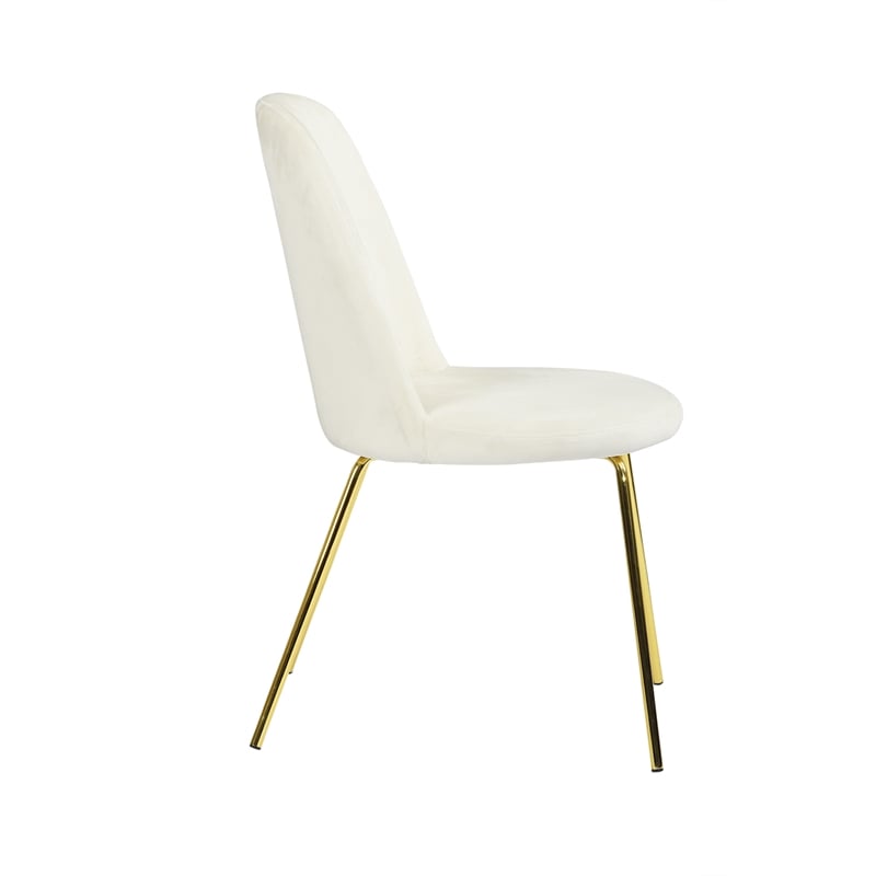 Pemberly Row Contemporary Velvet Side Chair Set of 2 in White