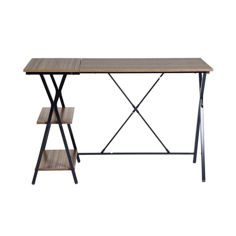 Pemberly Row 47'' Solid Wood Brown Wide Reversible Desk with 2 Shelves