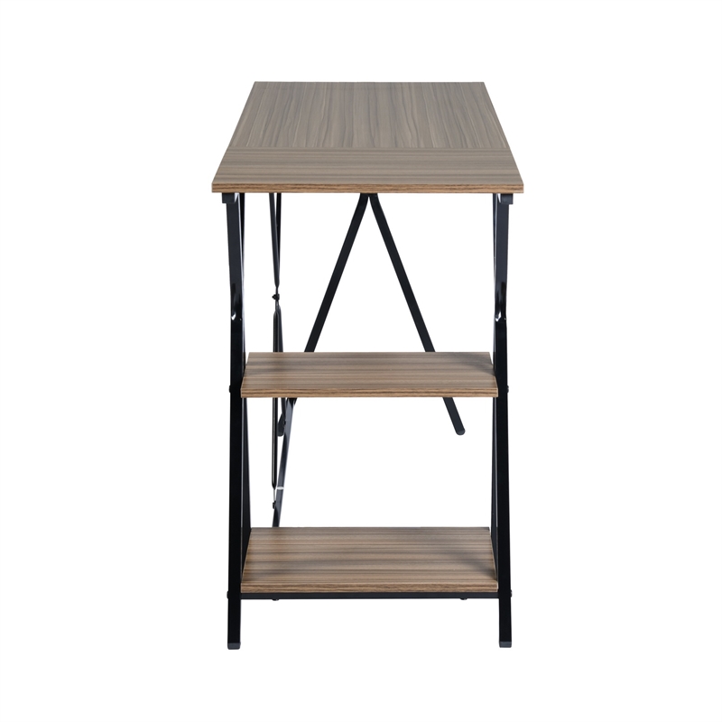 Pemberly Row 47'' Solid Wood Brown Wide Reversible Desk with 2 Shelves