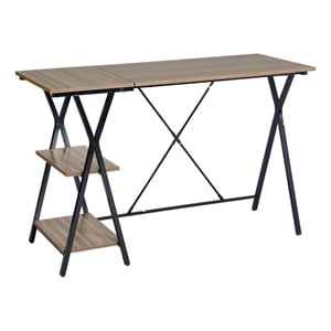 Pemberly Row 47'' Solid Wood Brown Wide Reversible Desk with 2 Shelves