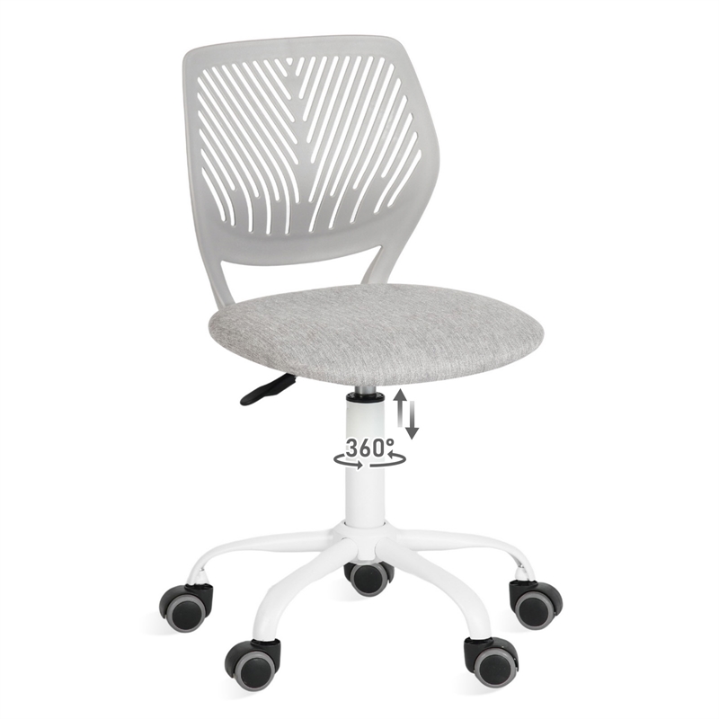 Pemberly Row Teen Fabric Task Small Space Mesh Ergonomic Swive Chair-Grey