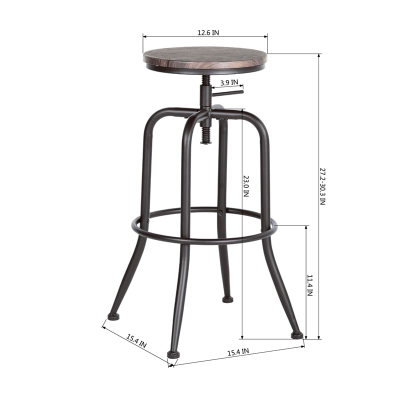 Pemberly Row Set of 2 Swivel Barstools Adjustable Height-Vintage Brown