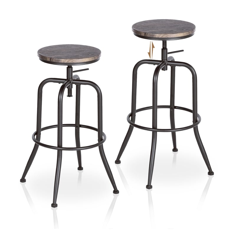 Pemberly Row Set of 2 Swivel Barstools Adjustable Height-Vintage Brown